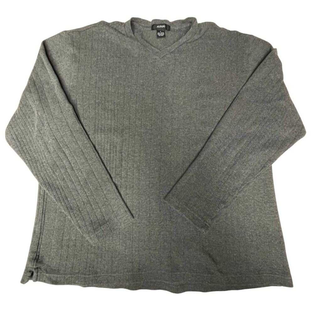 Men’s Alfani sweater gray ribbed long sleeve v-neck size large
